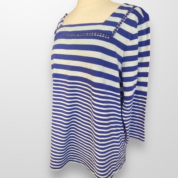 Style & Co Womens Size XXL Top Shirt Square Neck 3/4 Sleeve Blue Striped Tunic - Picture 6 of 7